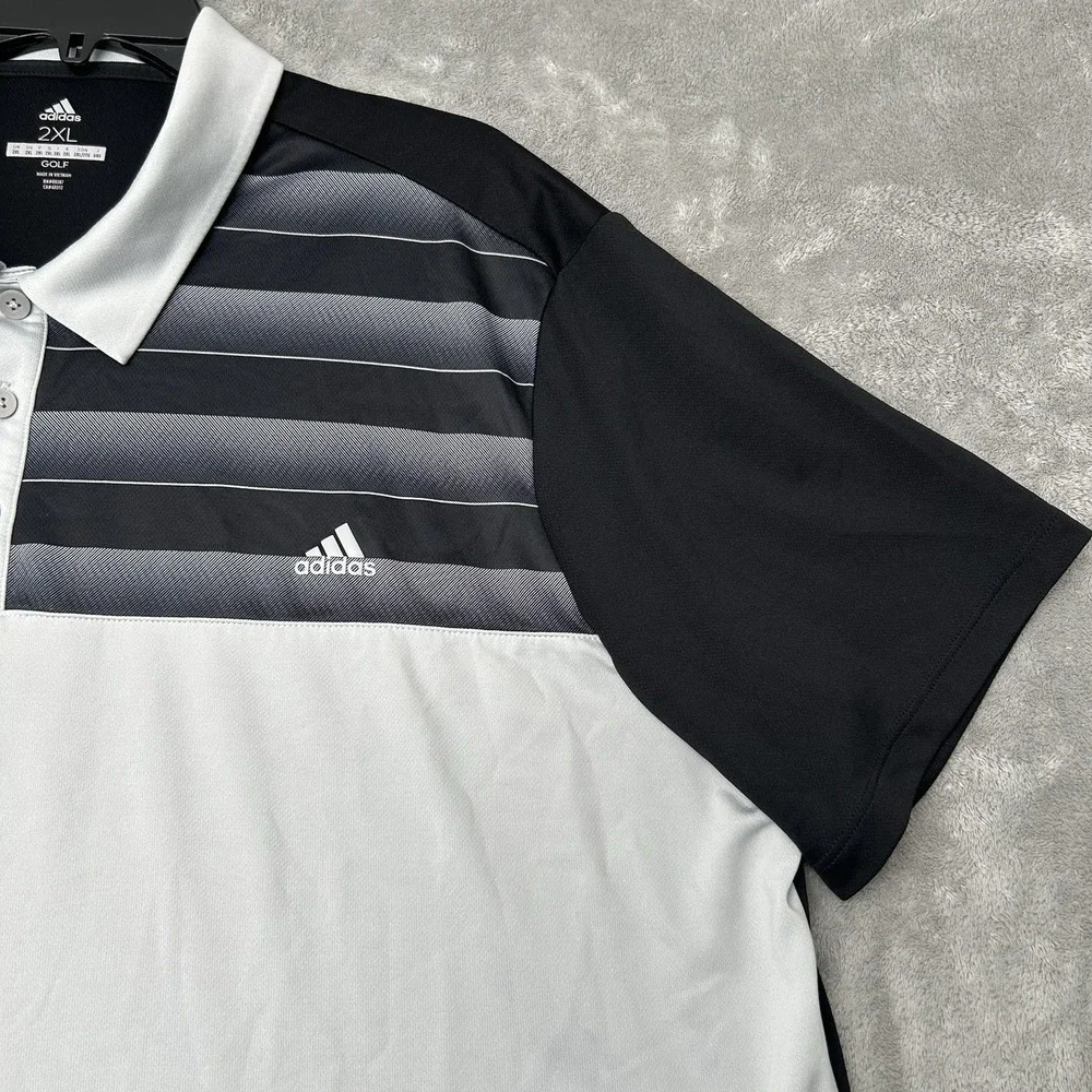 ADIDAS Polo Shirt Mens 2XL Golf Performance Sport Stretch Casual Black Gray
